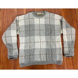 VTG 90s New River Co. wool tweed plaid heavyweight crewneck pullover sweater L
